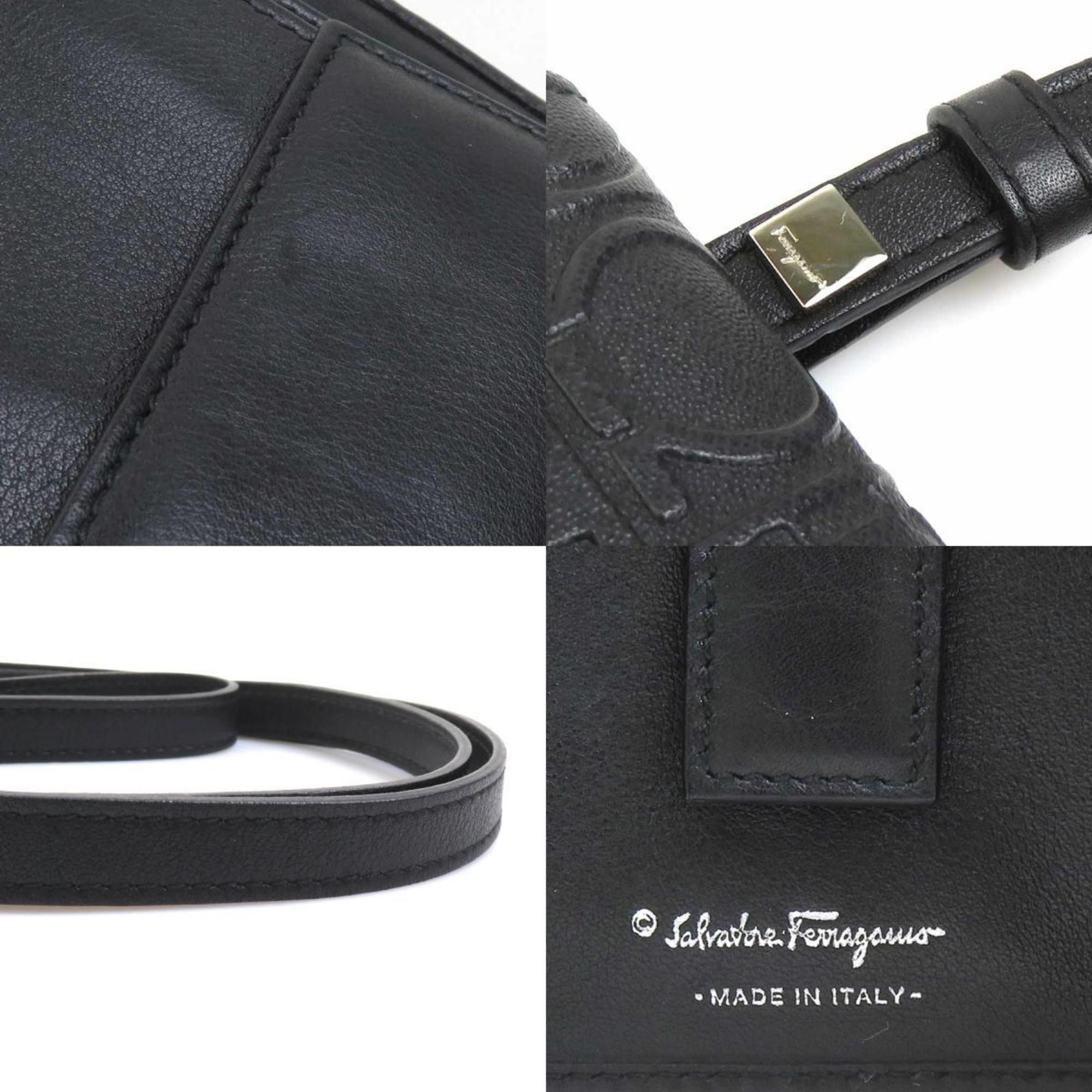 Salvatore Ferragamo Salvatore Ferragamo Tri-fold wallet Shoulder Gancini Leather Black Silver Men's Women's e60404a Size ONE SIZE - 4 Thumbnail