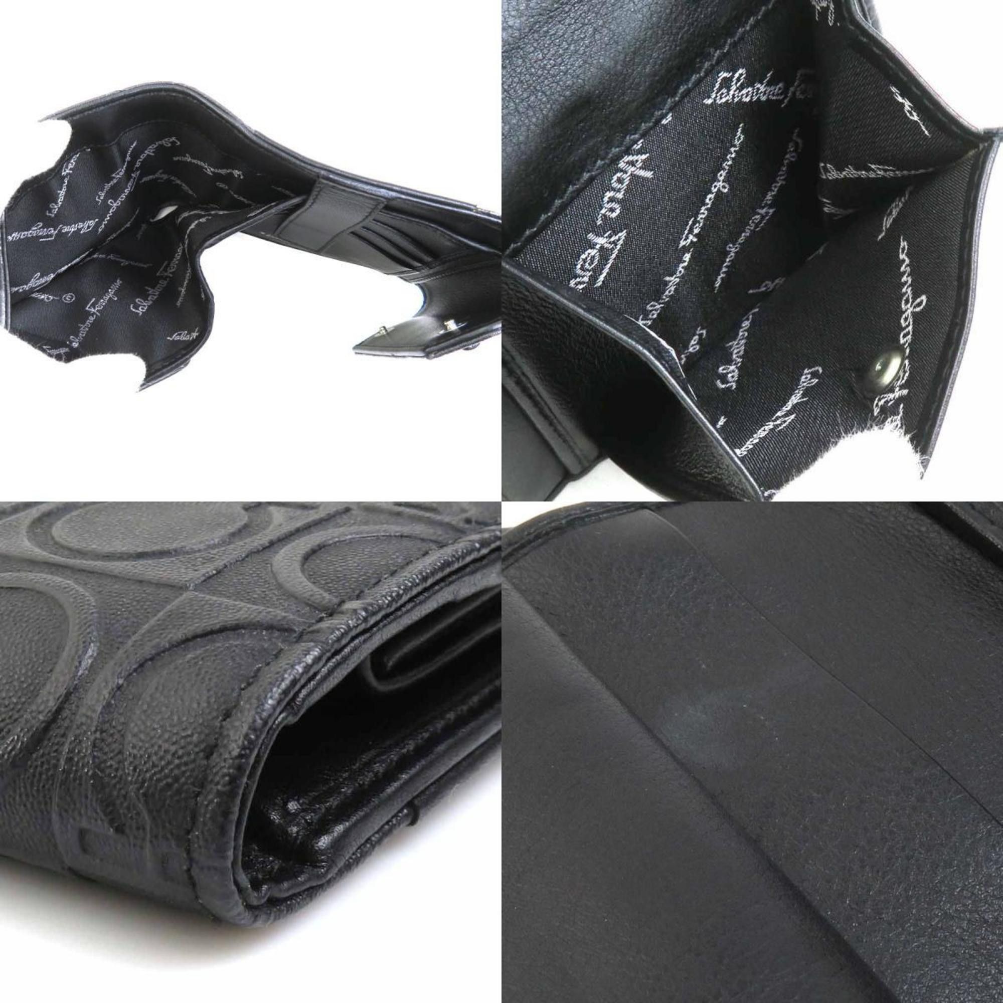 Salvatore Ferragamo Salvatore Ferragamo Tri-fold wallet Shoulder Gancini Leather Black Silver Men's Women's e60404a Size ONE SIZE - 3 Thumbnail