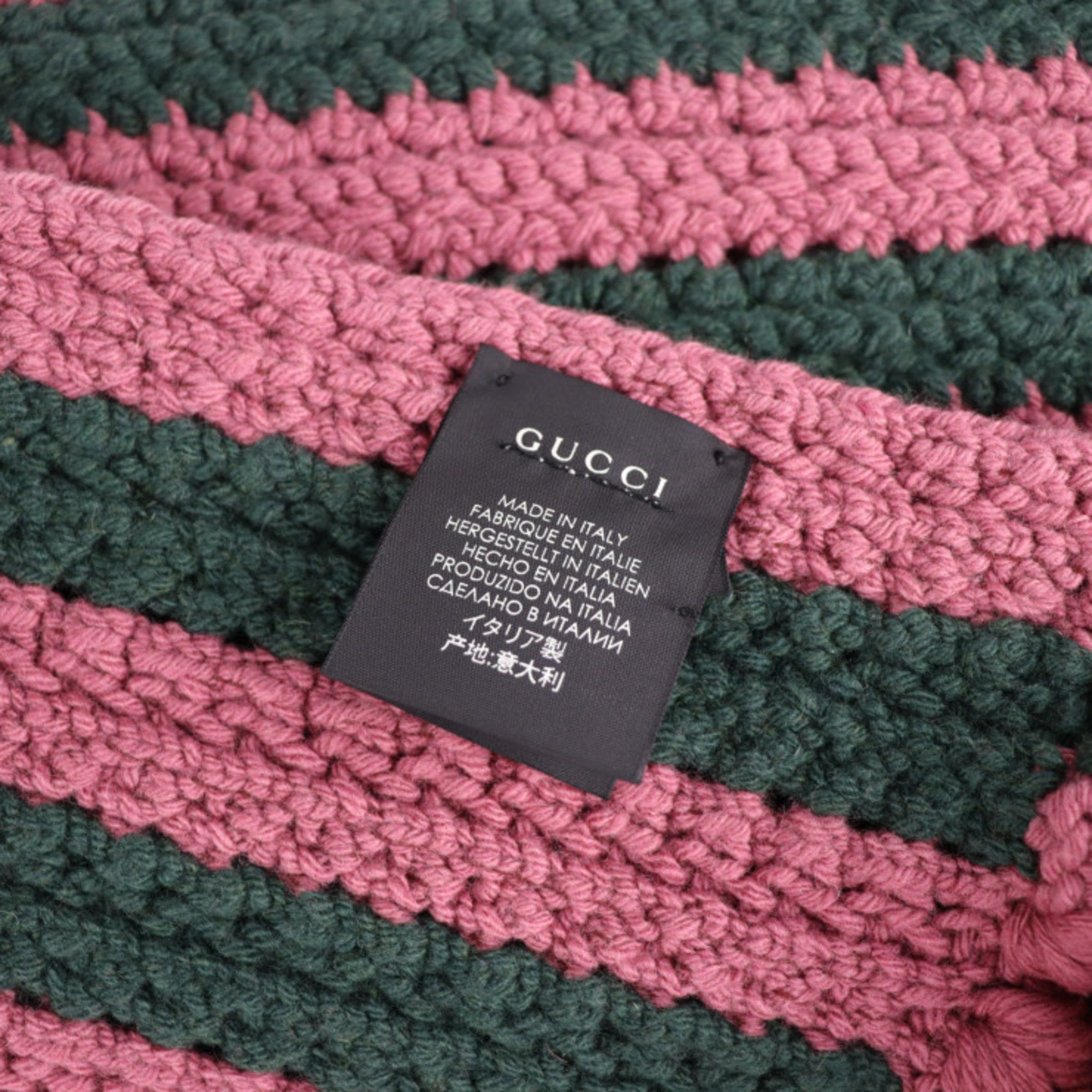 GUCCI Scarf/Shawl 486216 Wool Cashmere Nylon Pink Green Cable Knit