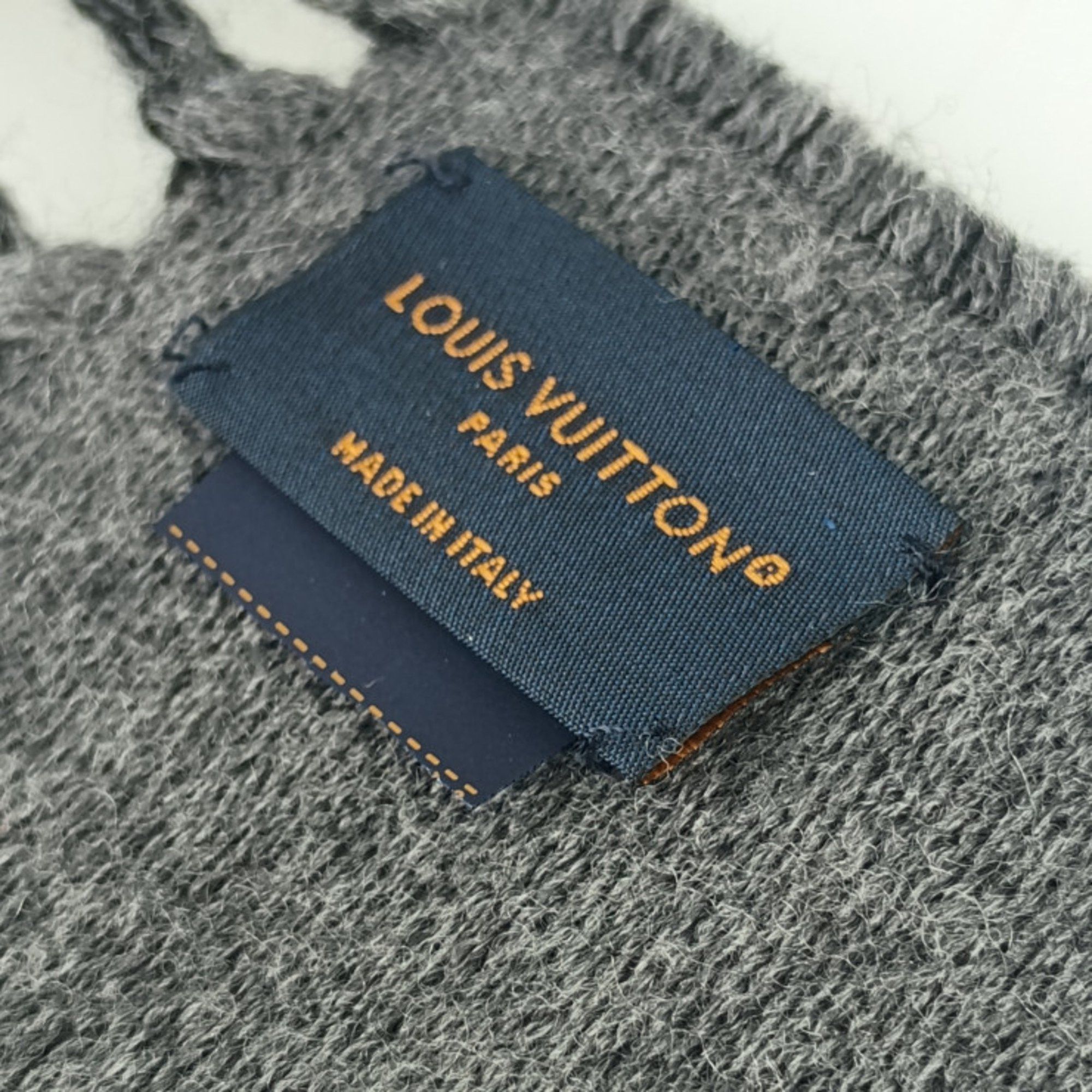 Louis Vuitton Louis Vuitton Scarf All About Monogram M79225 Black Gray 100% Wool Men's Size ONE SIZE - 5 Thumbnail