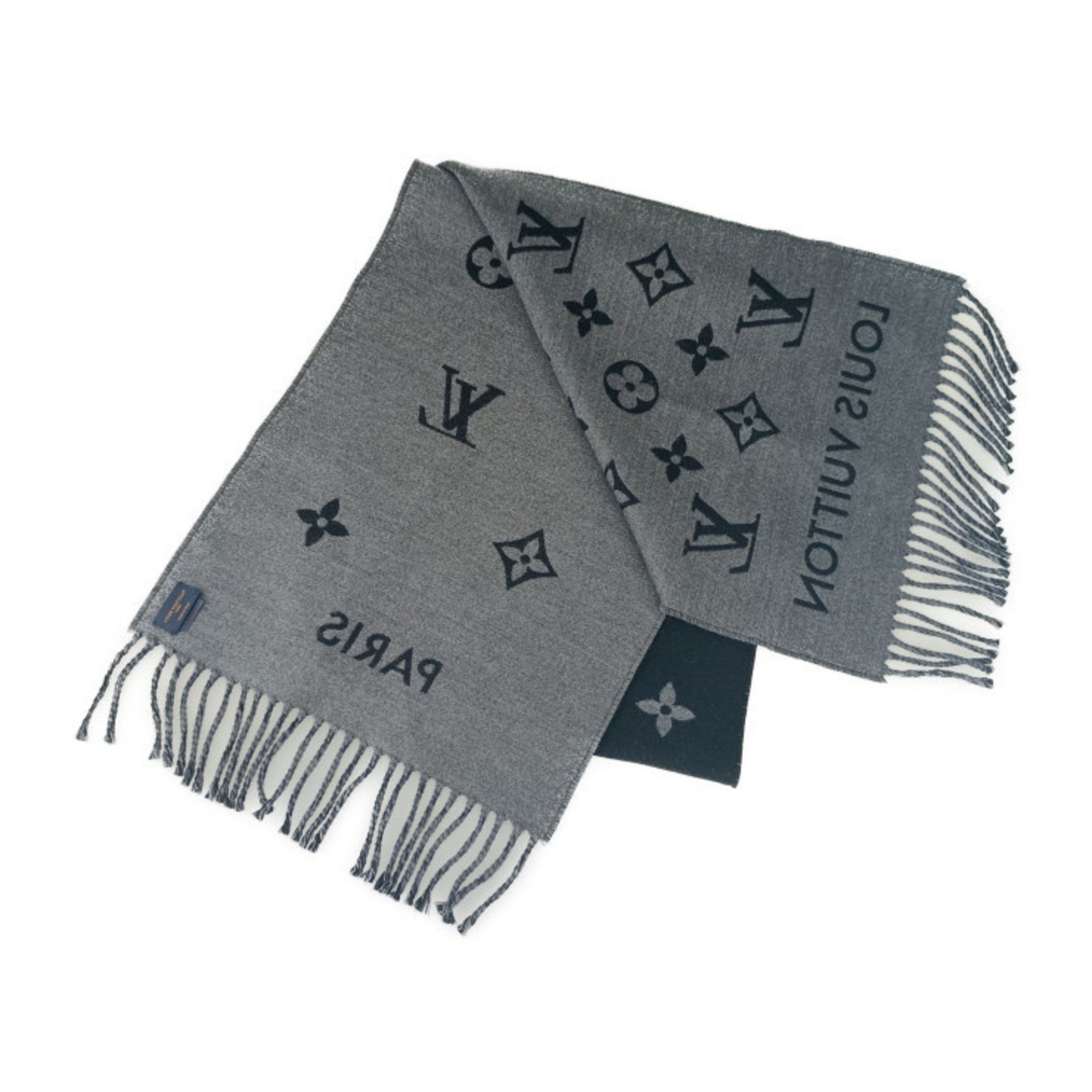 Louis Vuitton Louis Vuitton Scarf All About Monogram M79225 Black Gray 100% Wool Men's Size ONE SIZE - 3 Thumbnail