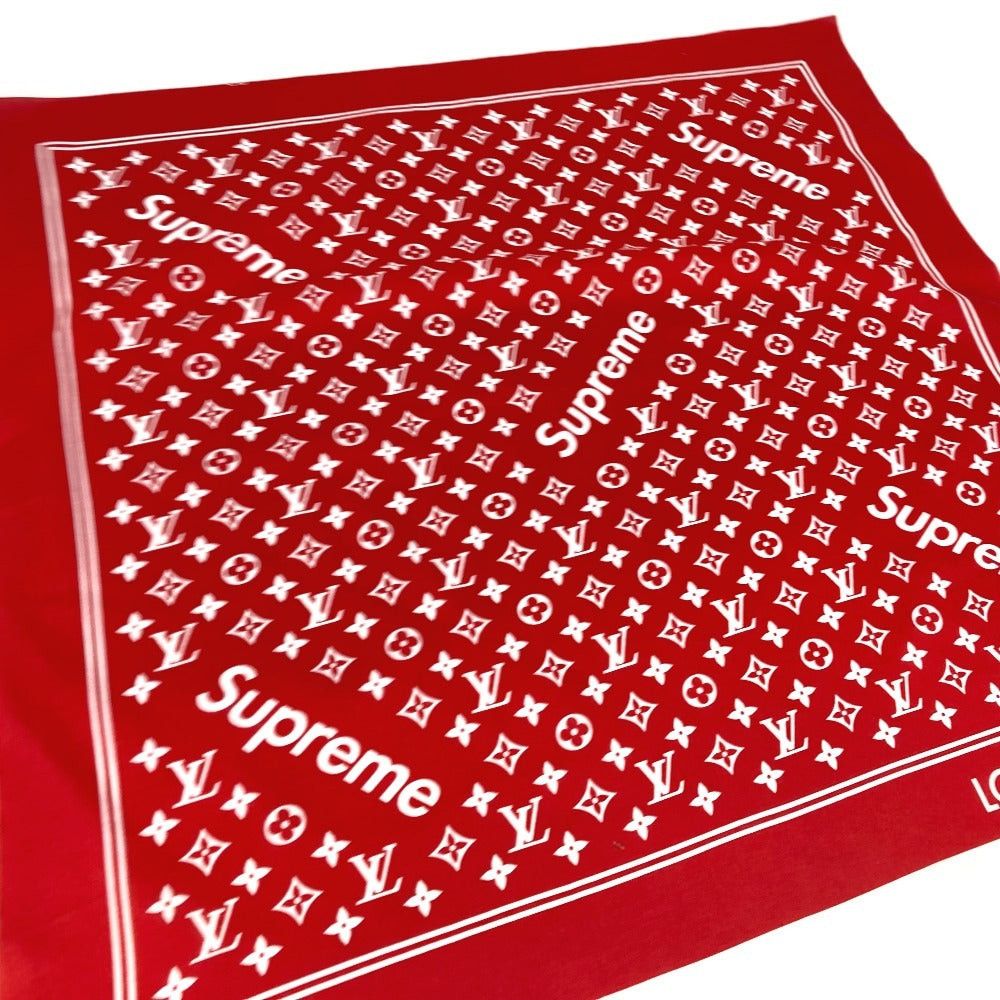 Louis Vuitton Louis Vuitton Mp1888 Supreme Collaboration Logo Scarf Interior Bandana Cotton Unisex Red Size ONE SIZE - 4 Thumbnail