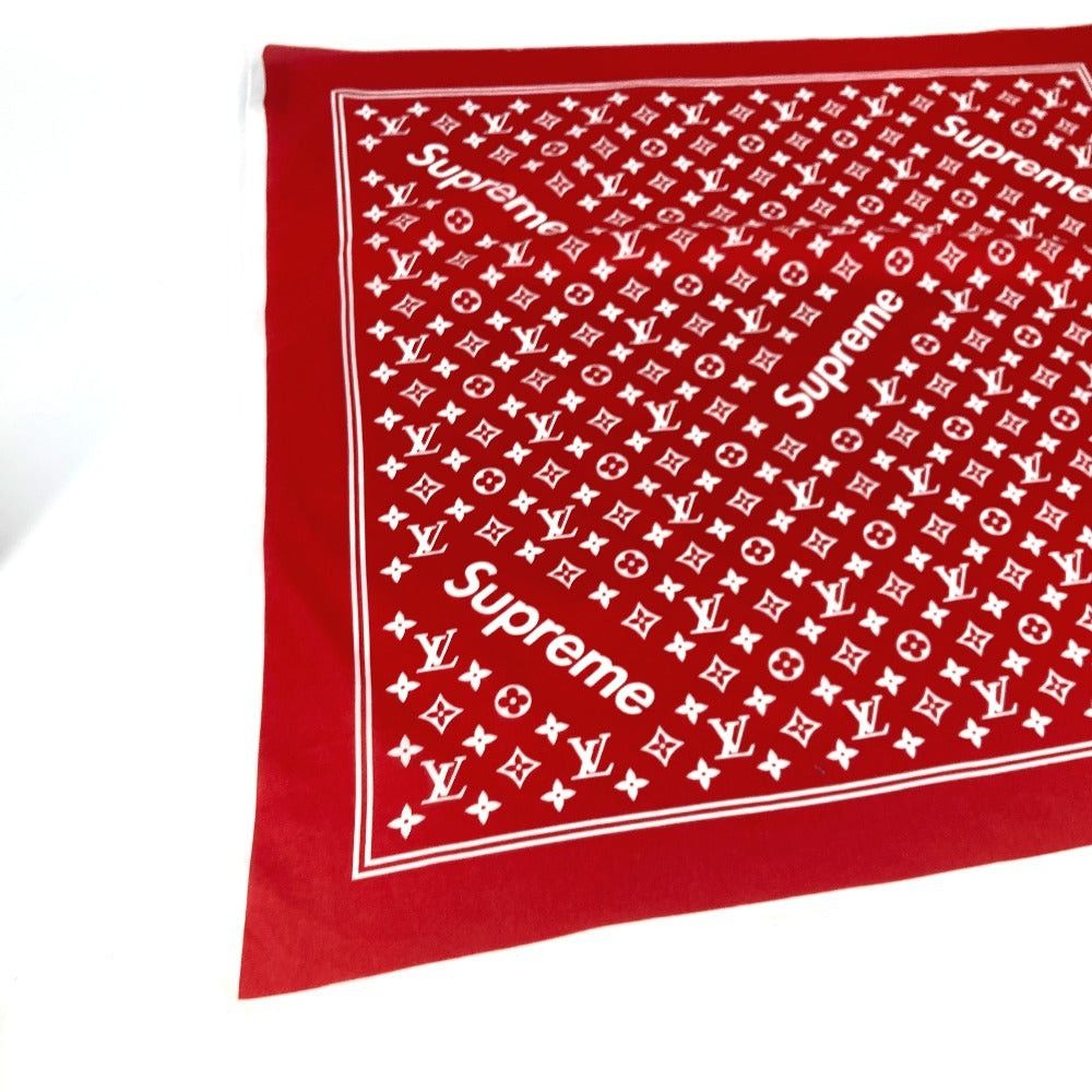 Louis Vuitton Louis Vuitton Mp1888 Supreme Collaboration Logo Scarf Interior Bandana Cotton Unisex Red Size ONE SIZE - 3 Thumbnail