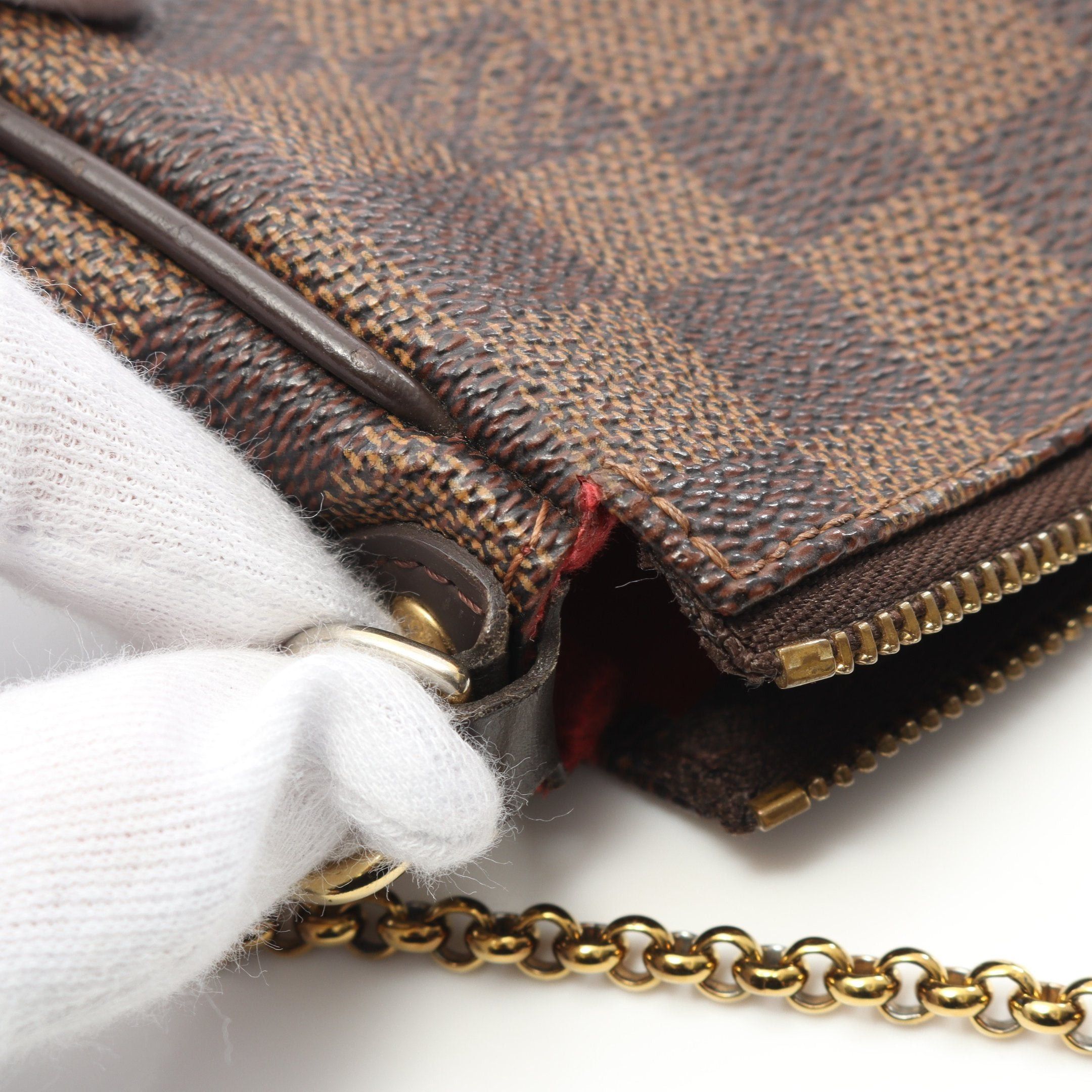 Louis Vuitton Louis Vuitton Eva Damier Ebene Chain Handbag Leather Brown Size ONE SIZE - 9 Thumbnail