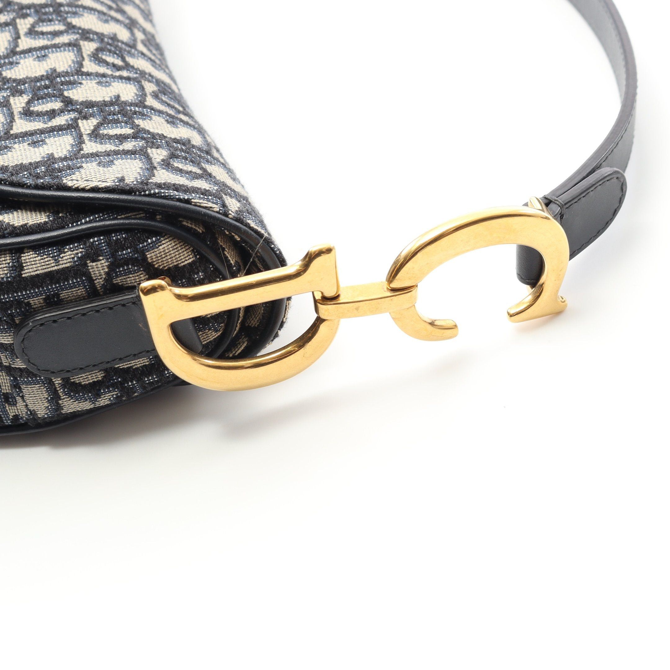 Dior Dior Saddle Bag Oblique Jacquard Handbag Canvas Leather Beige Navy With Optional Shoulder Strap Size ONE SIZE - 6 Thumbnail