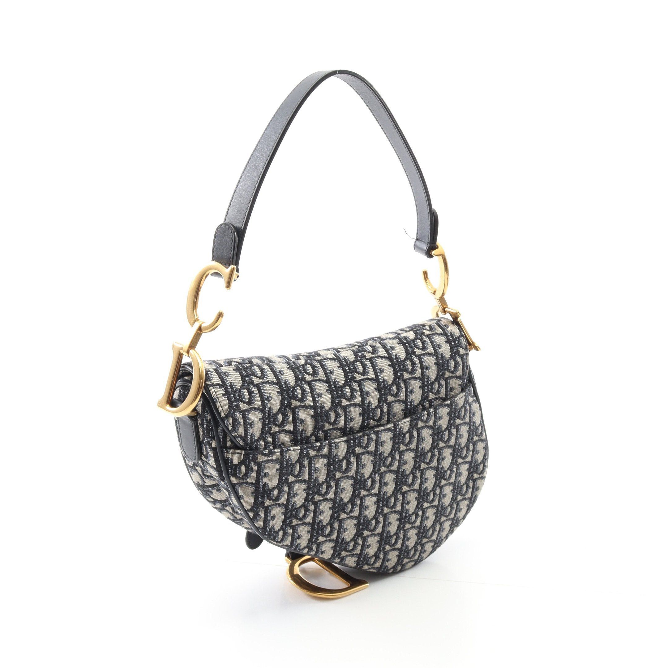 Dior Dior Saddle Bag Oblique Jacquard Handbag Canvas Leather Beige Navy With Optional Shoulder Strap Size ONE SIZE - 2 Thumbnail