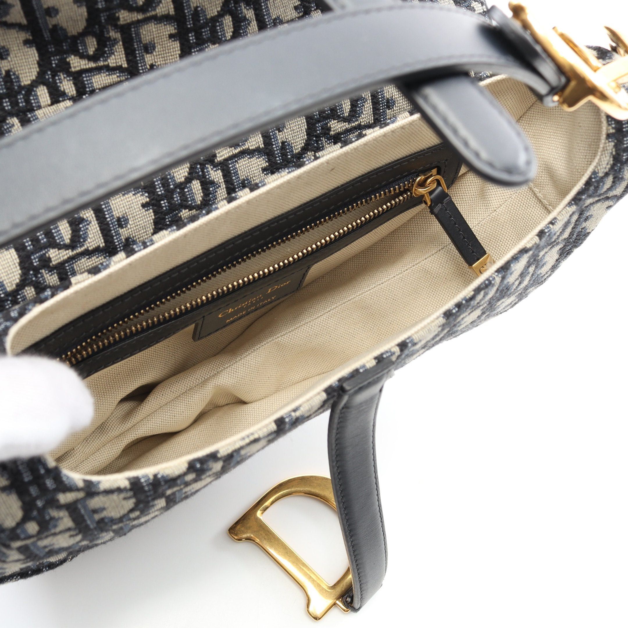 Dior Dior Saddle Bag Oblique Jacquard Handbag Canvas Leather Beige Navy With Optional Shoulder Strap Size ONE SIZE - 3 Thumbnail