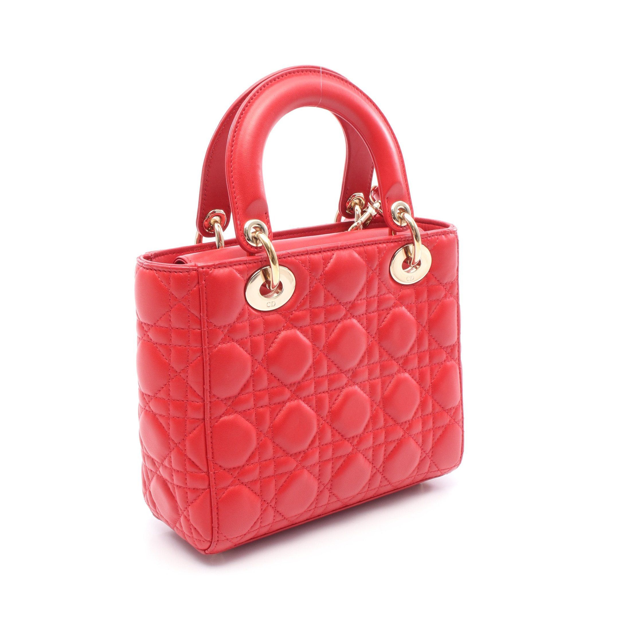 Dior Dior Lady Dior Small Handbag Leather Red Size ONE SIZE - 2 Thumbnail