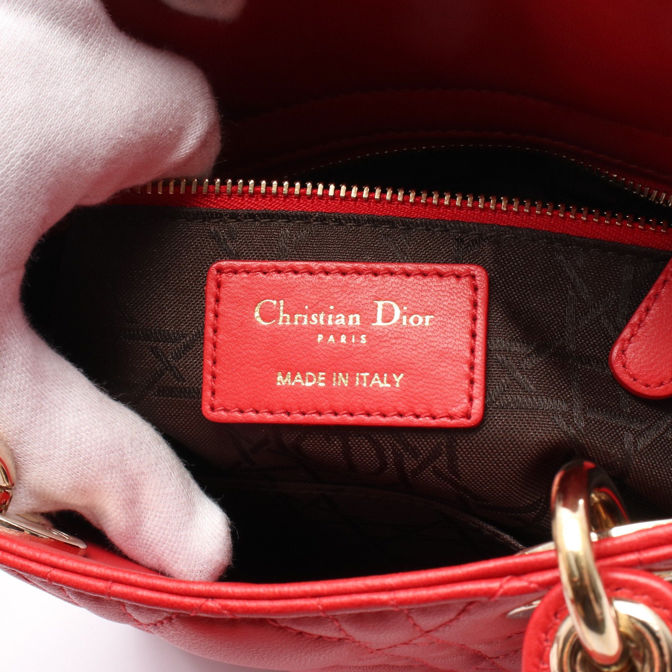 Dior Dior Lady Dior Small Handbag Leather Red Size ONE SIZE - 4 Thumbnail