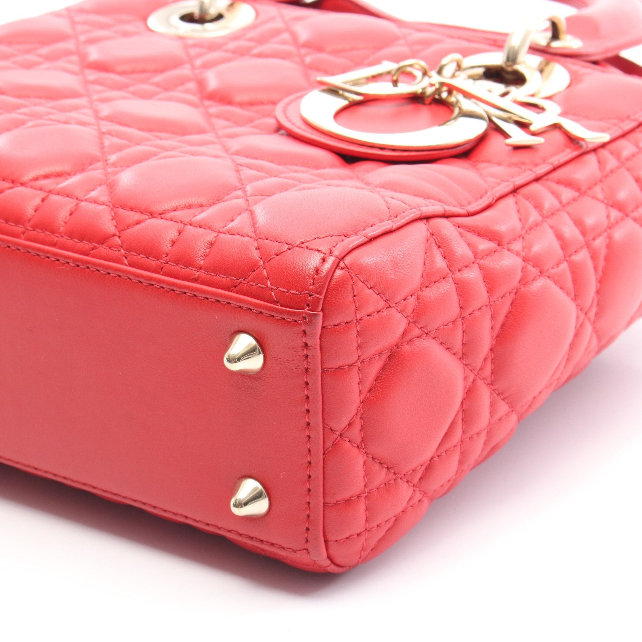 Dior Dior Lady Dior Small Handbag Leather Red Size ONE SIZE - 5 Thumbnail