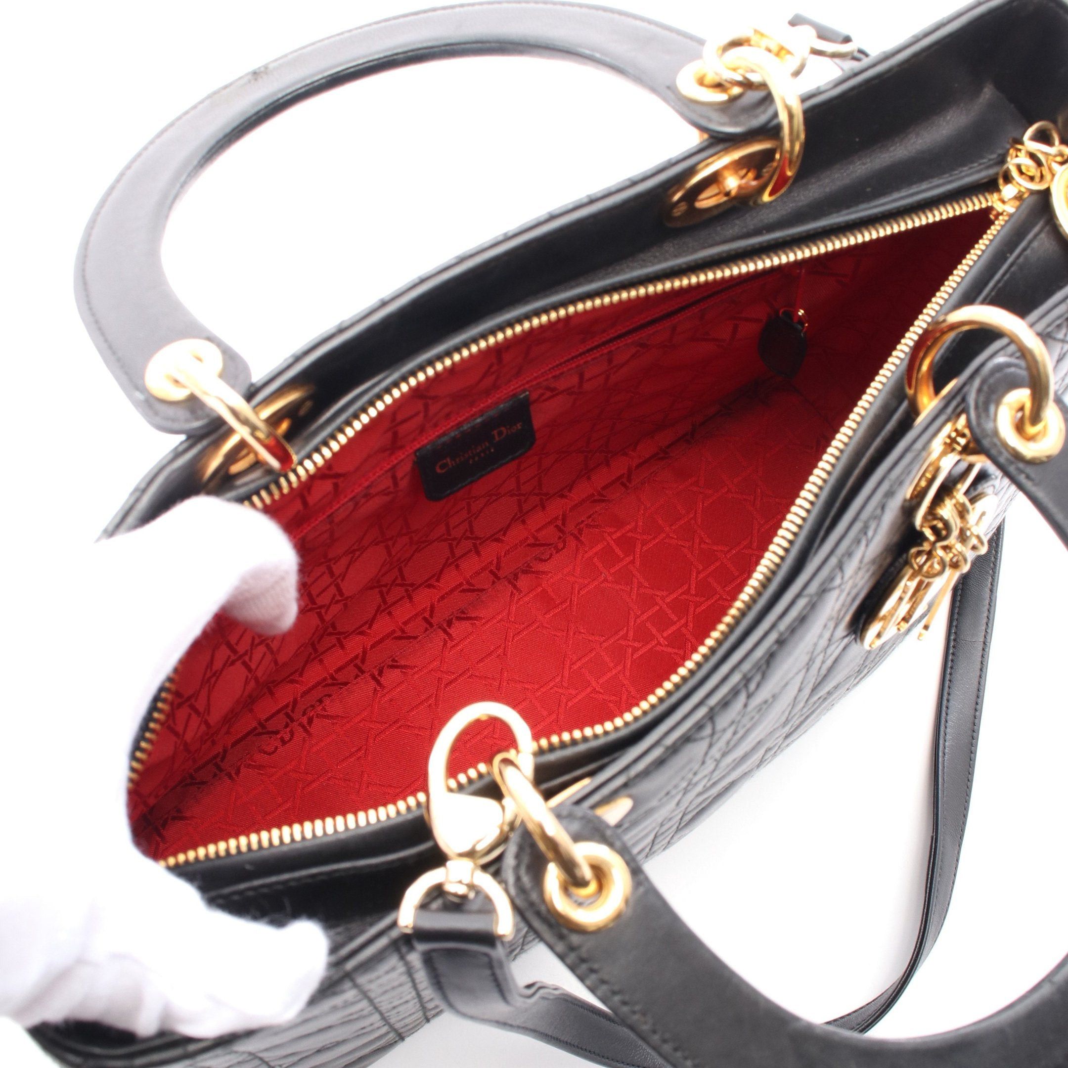 Dior Dior Lady Dior Large Handbag Leather Black Size ONE SIZE - 3 Thumbnail