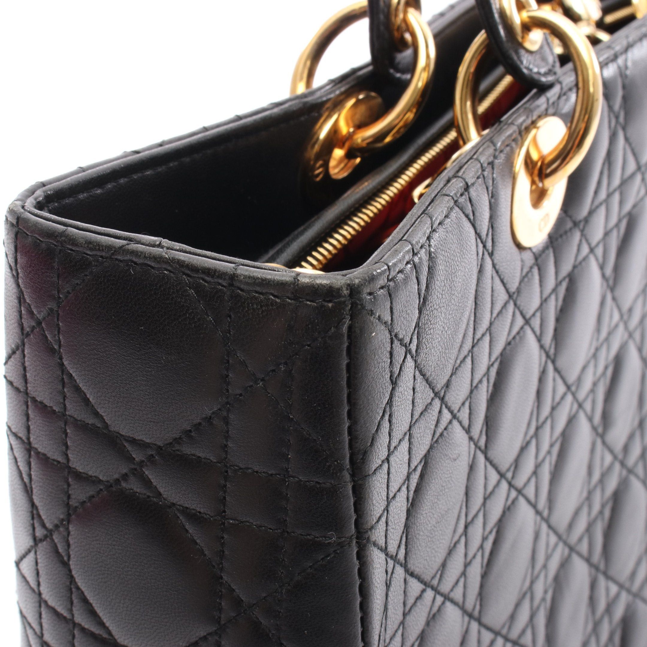 Dior Dior Lady Dior Large Handbag Leather Black Size ONE SIZE - 9 Thumbnail