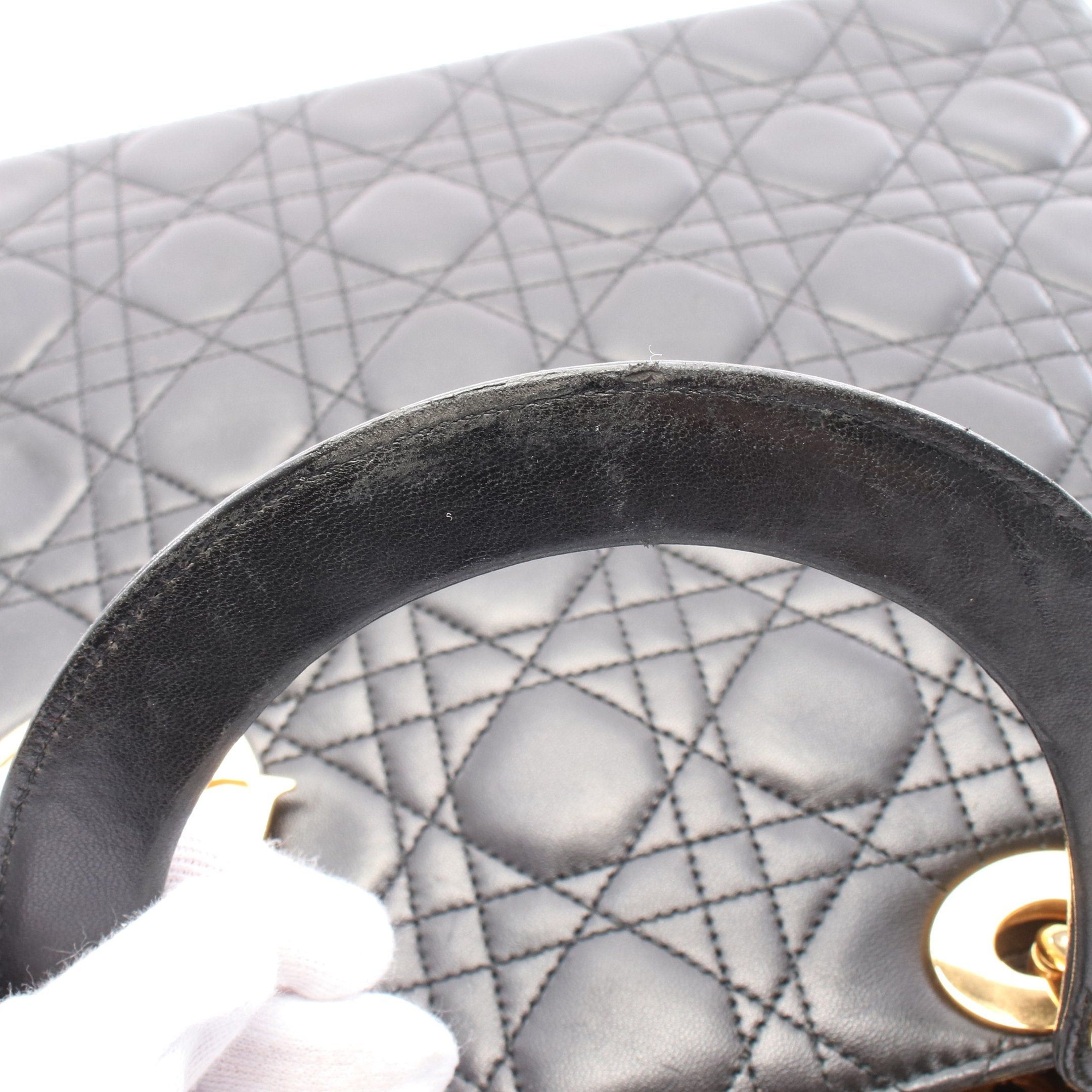 Dior Dior Lady Dior Large Handbag Leather Black Size ONE SIZE - 7 Thumbnail