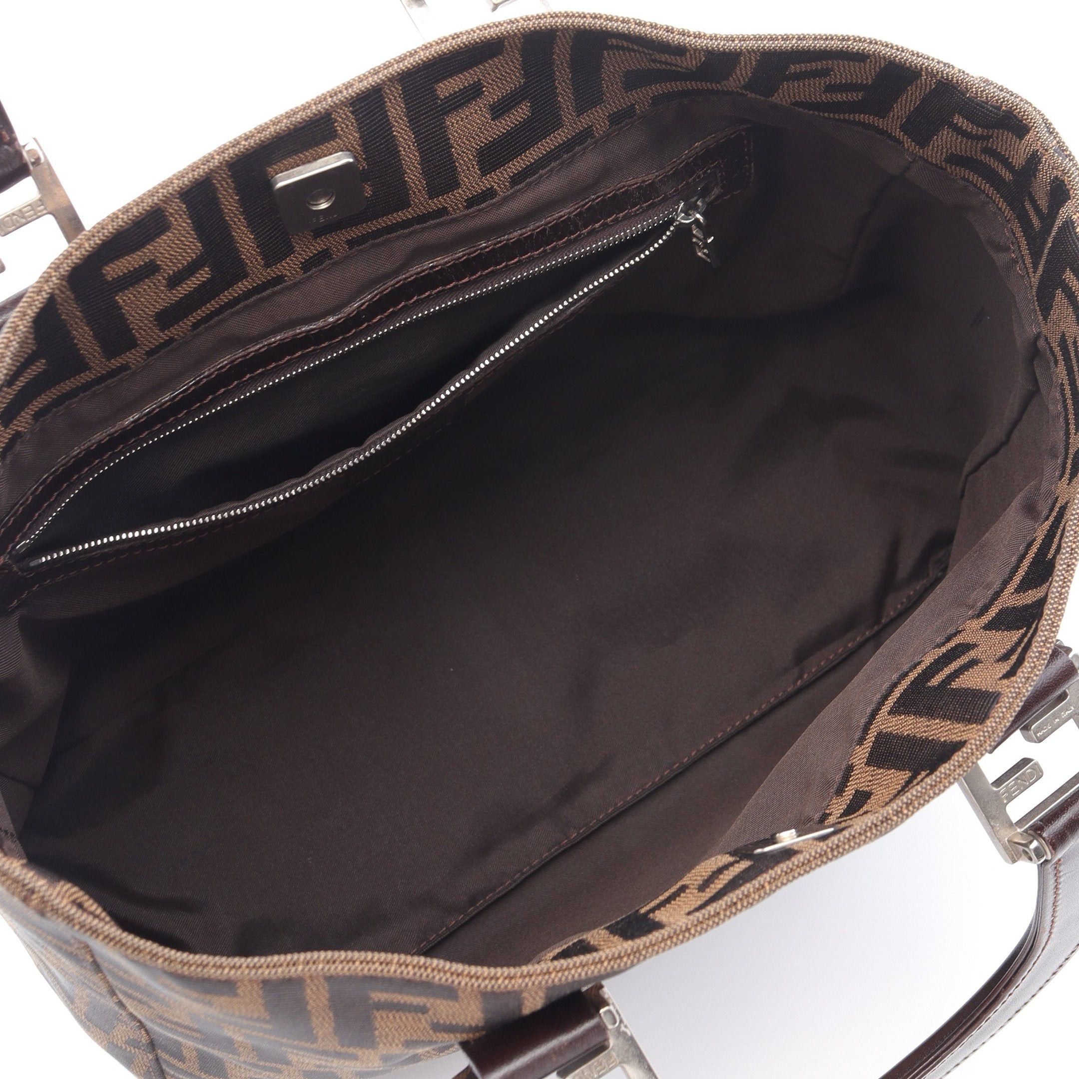 Fendi Fendi Zucca Handbag Tote Bag Canvas Leather Brown Dark Size ONE SIZE - 3 Thumbnail