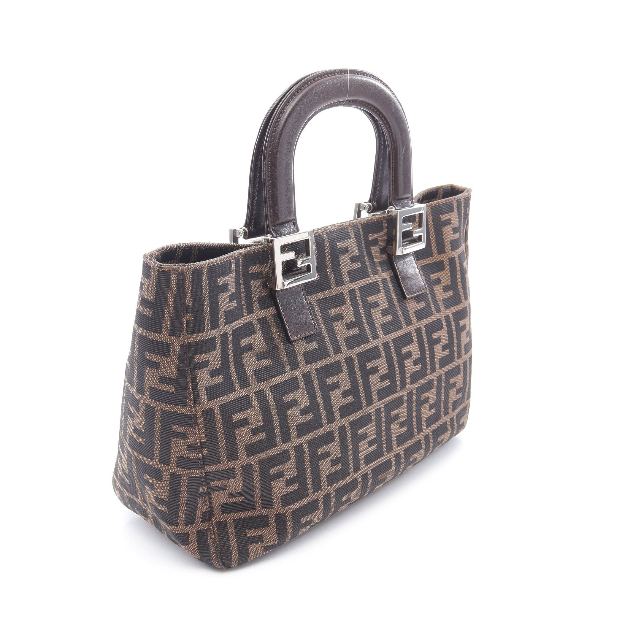 Fendi Fendi Zucca Handbag Tote Bag Canvas Leather Brown Dark Size ONE SIZE - 2 Thumbnail