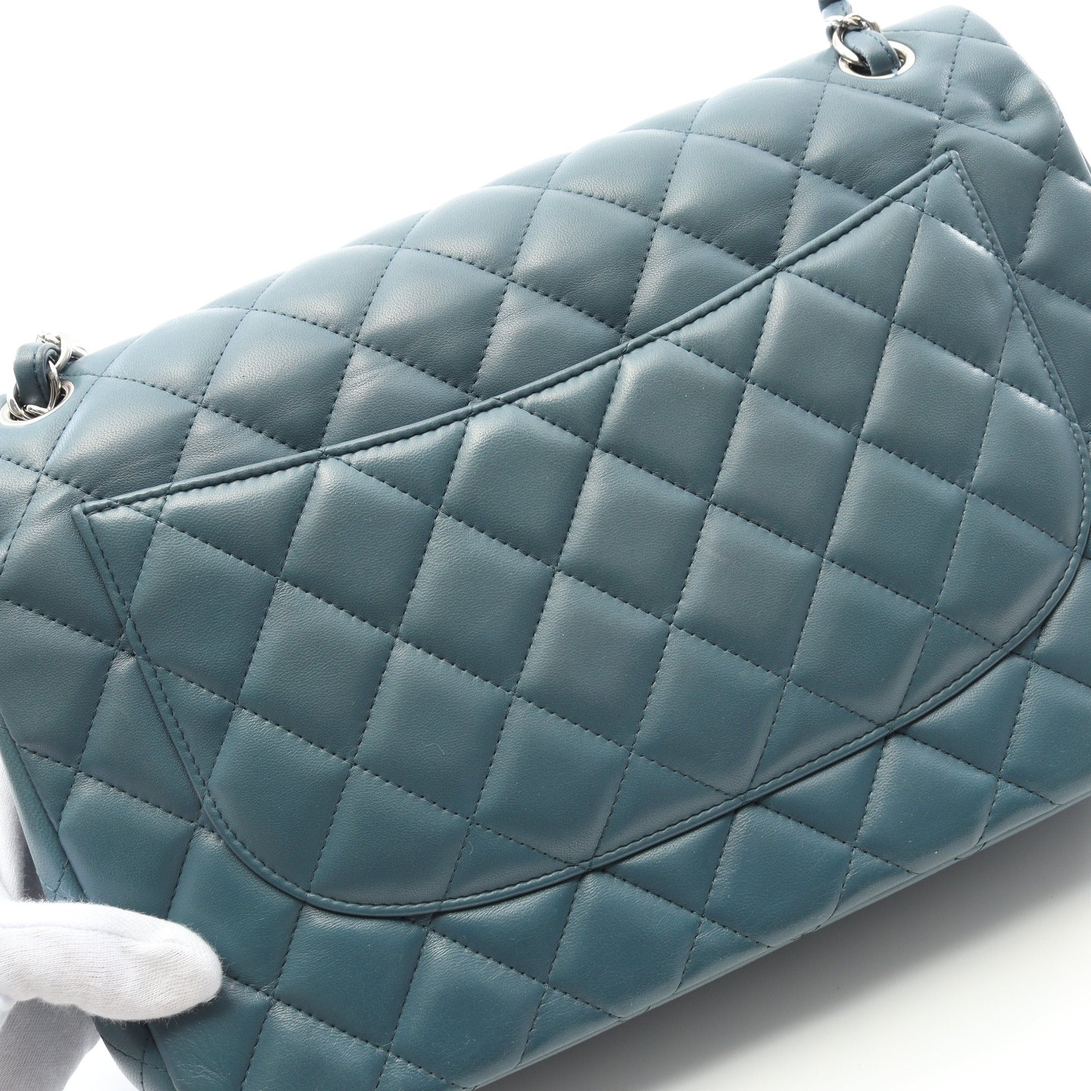 Chanel Chanel Decamatlassé 30 Classic Large Double Flap Chain Shoulder Bag Lambskin Blue Green Silver Hardware Size ONE SIZE - 8 Thumbnail