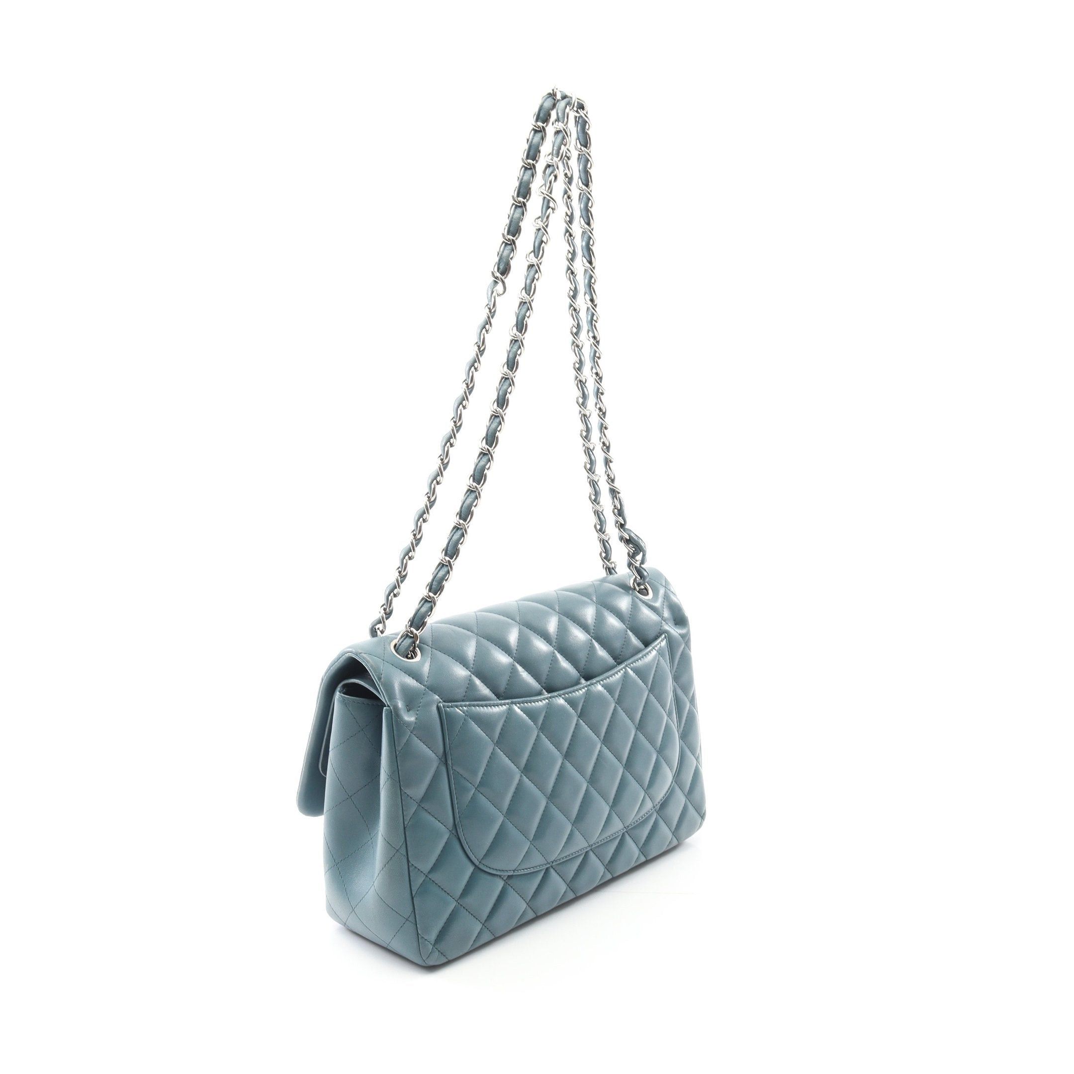 Chanel Chanel Decamatlassé 30 Classic Large Double Flap Chain Shoulder Bag Lambskin Blue Green Silver Hardware Size ONE SIZE - 2 Thumbnail