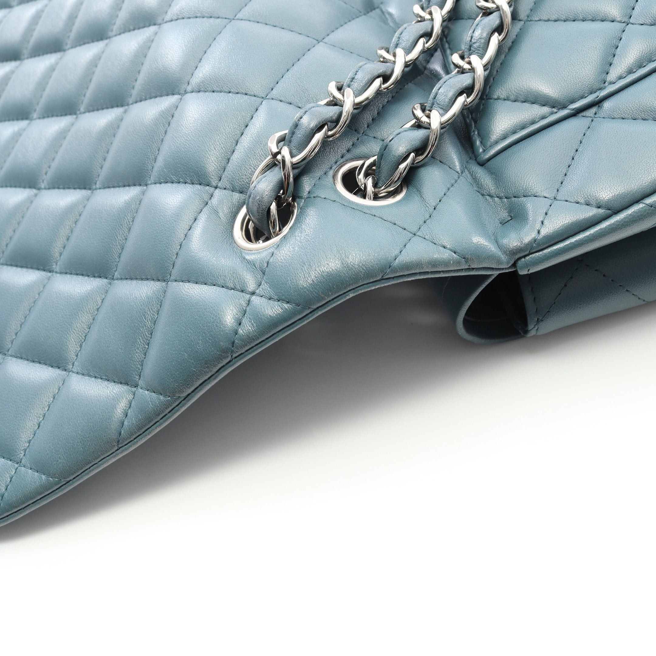 Chanel Chanel Decamatlassé 30 Classic Large Double Flap Chain Shoulder Bag Lambskin Blue Green Silver Hardware Size ONE SIZE - 9 Thumbnail