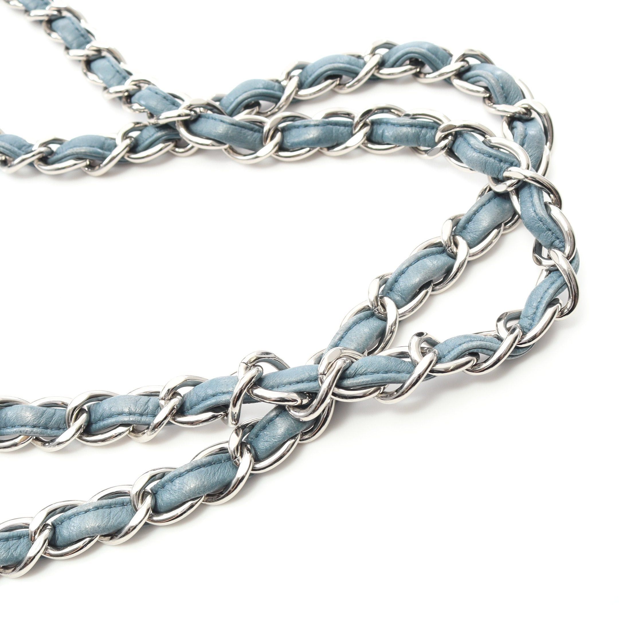 Chanel Chanel Decamatlassé 30 Classic Large Double Flap Chain Shoulder Bag Lambskin Blue Green Silver Hardware Size ONE SIZE - 11 Thumbnail
