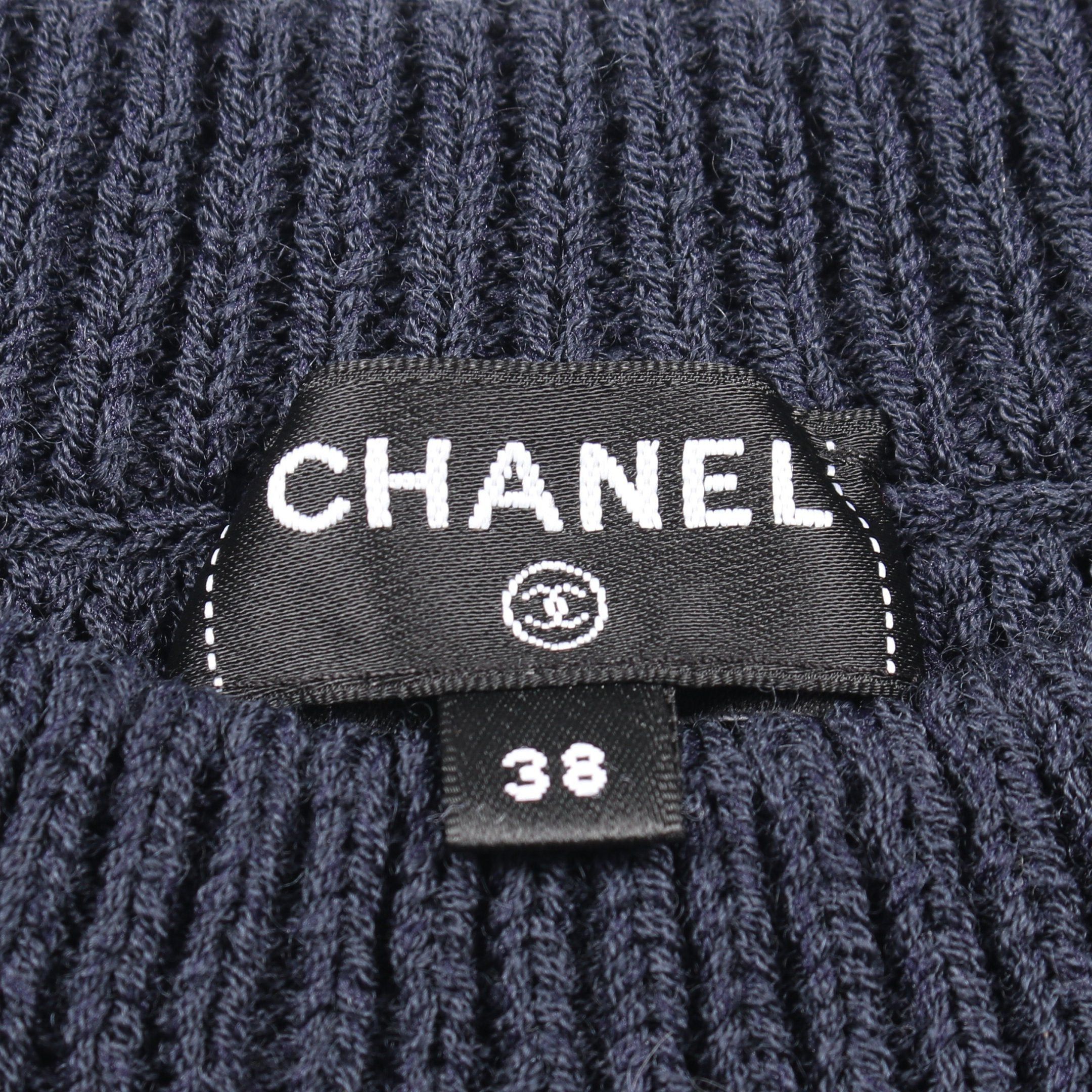 Chanel Chanel Cocomark Button Knit Dress Bicolor Wool Dark Navy Orange Brown Size ONE SIZE - 3 Thumbnail