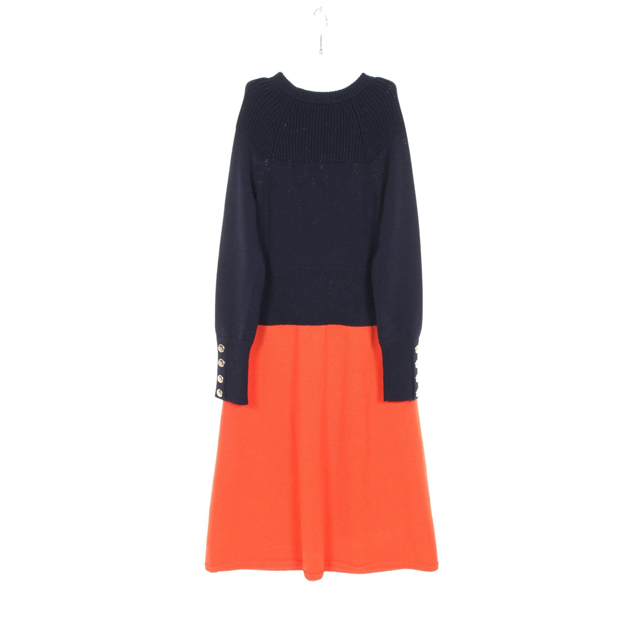 Chanel Chanel Cocomark Button Knit Dress Bicolor Wool Dark Navy Orange Brown Size ONE SIZE - 2 Thumbnail