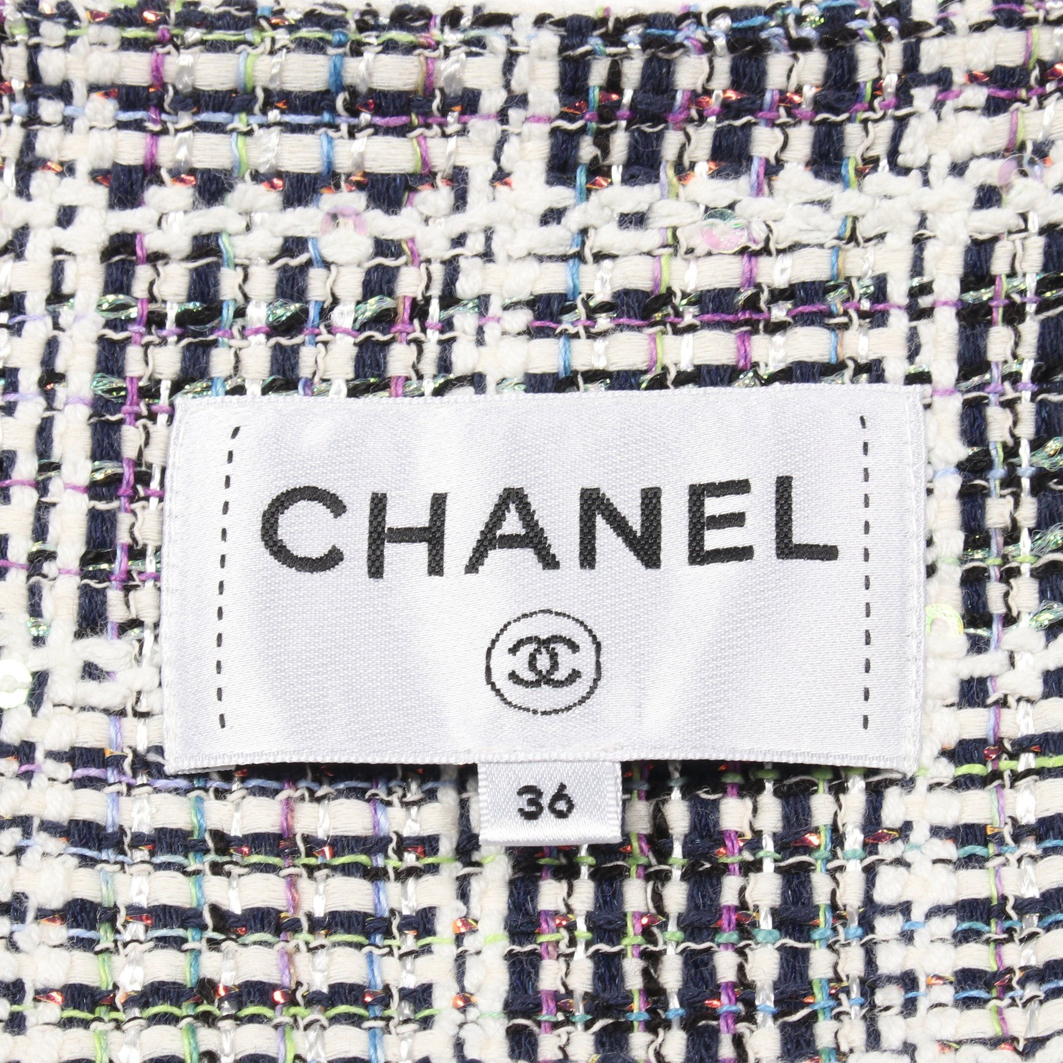Chanel Chanel Coco Mark One Piece No Sleeve Sequin Rame Tweed White Dark Navy Multicolor Size ONE SIZE - 3 Thumbnail