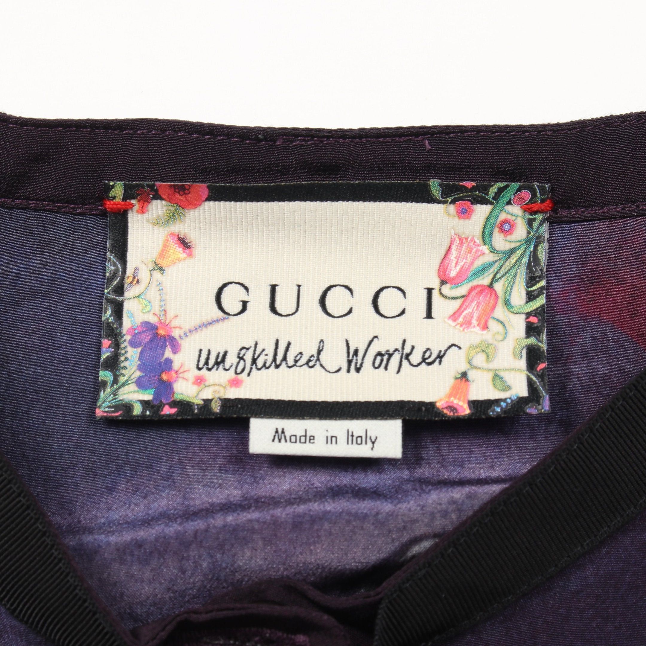 Gucci Gucci Gucci * Unskilled Worker Blouse Silk Dark Purple Multicolor Ribbon Tie Size ONE SIZE - 3 Thumbnail