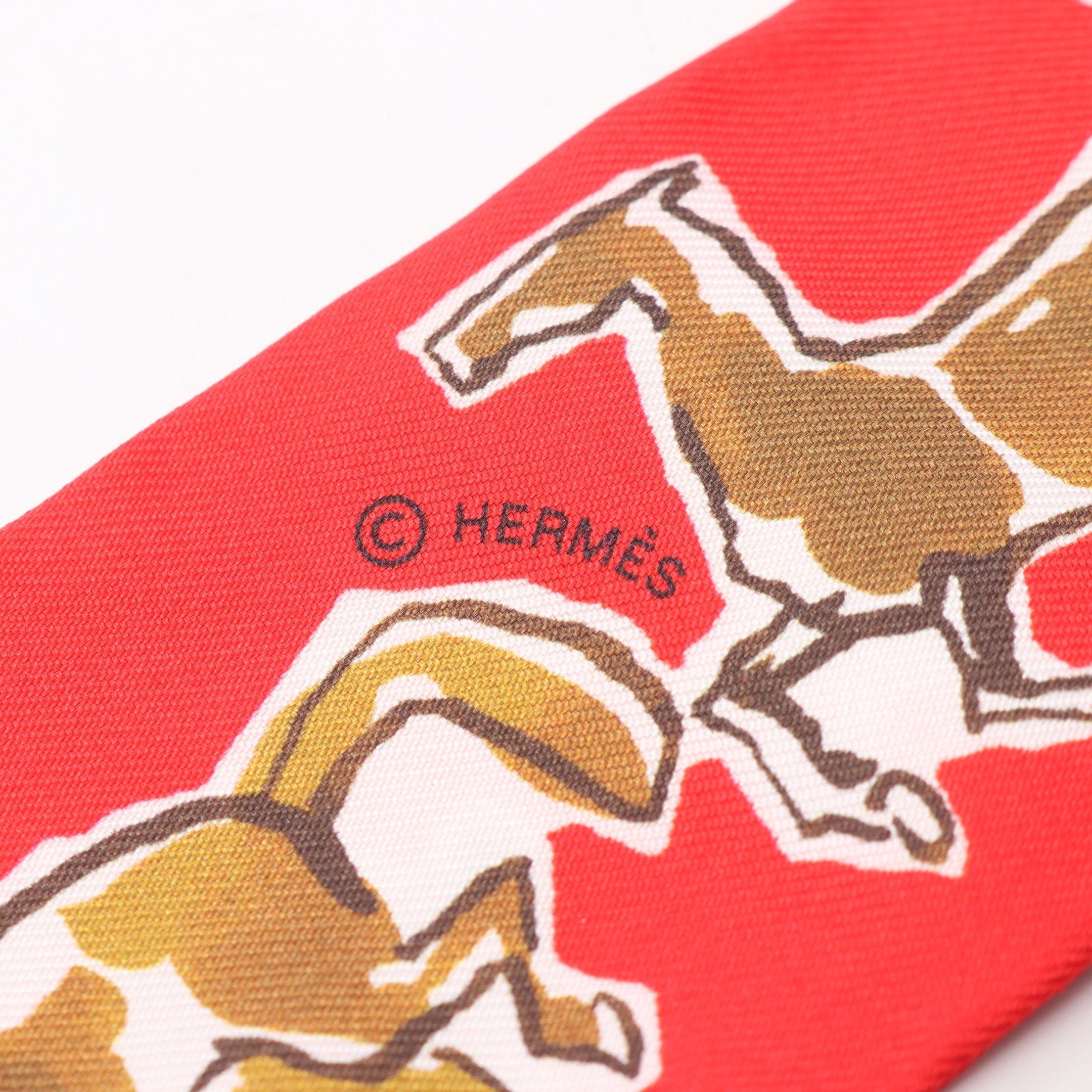 Hermes Hermes Twilly Chevaux En Liberte Ribbon Scarf Silk Red Size ONE SIZE - 2 Thumbnail