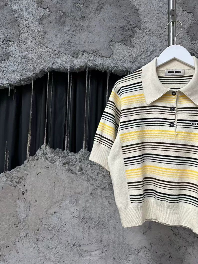 Miu Miu Miumiu Striped Polo Short Sleeve Top Size S / US 4 / IT 40 - 3 Thumbnail