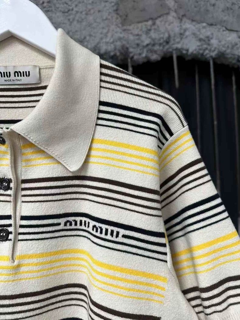 Miu Miu Miumiu Striped Polo Short Sleeve Top Size S / US 4 / IT 40 - 5 Thumbnail