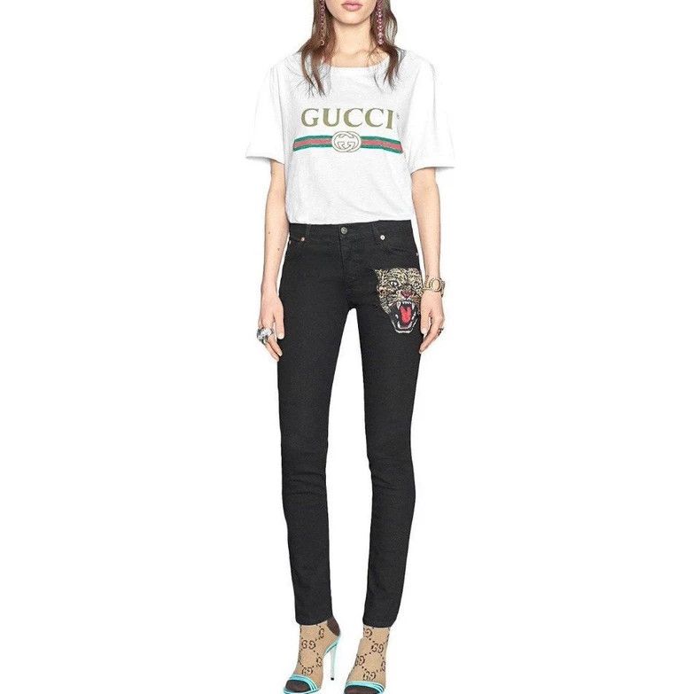 Gucci Gucci Black Embroidered Tiger Denim Pants Size 26" / US 2 / IT 38 - 9 Thumbnail