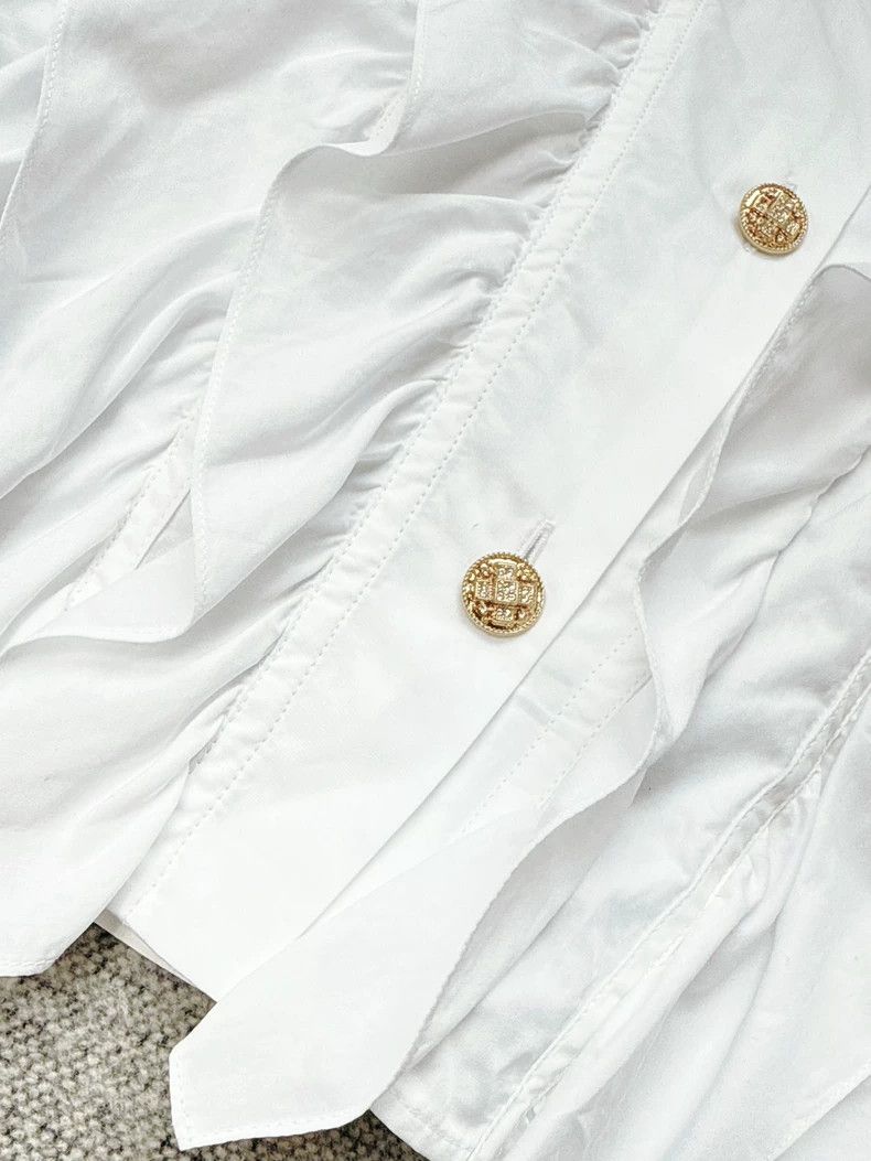 Chanel Chanel White Long Sleeve Ruffled Shirt Size M / US 6-8 / IT 42-44 - 5 Thumbnail
