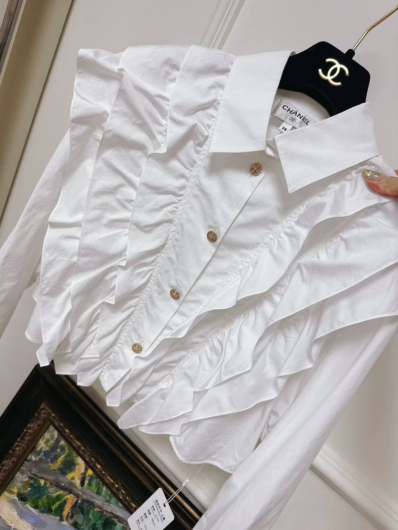 Chanel Chanel White Long Sleeve Ruffled Shirt Size M / US 6-8 / IT 42-44 - 2 Thumbnail