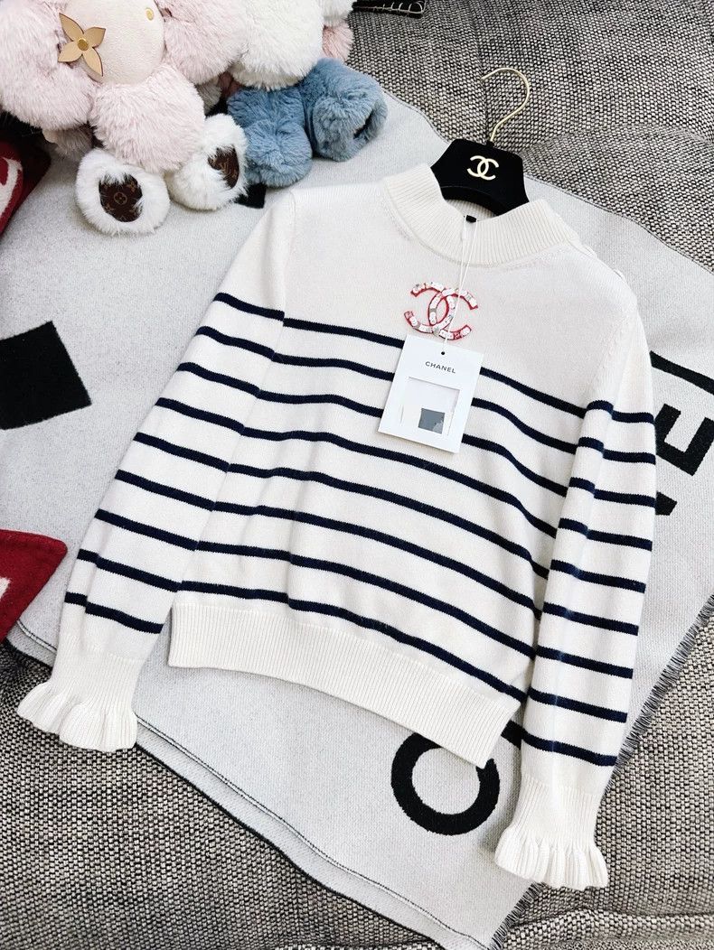 Chanel Chanel Striped Knit Top with Ruffle Sleeves Size S / US 4 / IT 40 - 7 Thumbnail