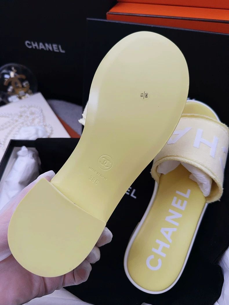 Chanel Chanel Yellow Logo Slide Sandals for Women Size US 8 / IT 38 - 5 Thumbnail