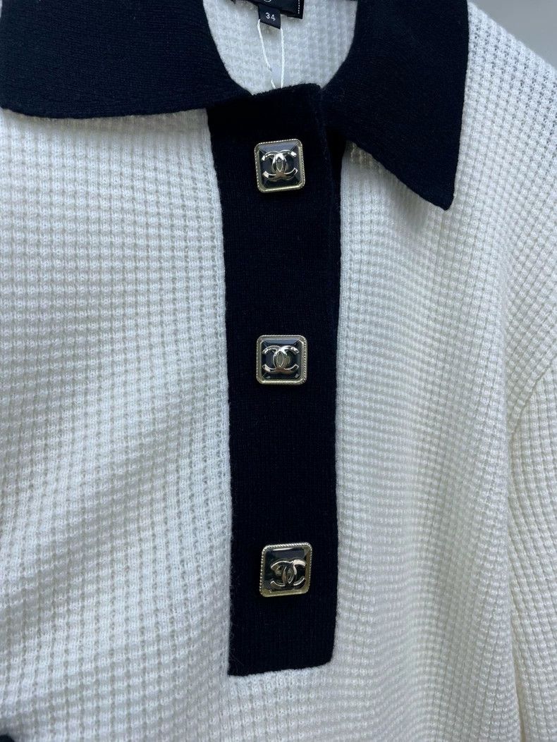 Chanel Chanel Black and White Polo Neck Knit Shirt Size S / US 4 / IT 40 - 5 Thumbnail