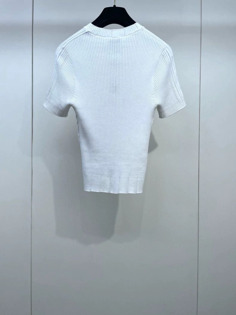Chanel Chanel White Logo Knit Short Sleeve Top Size S / US 4 / IT 40 - 3 Thumbnail