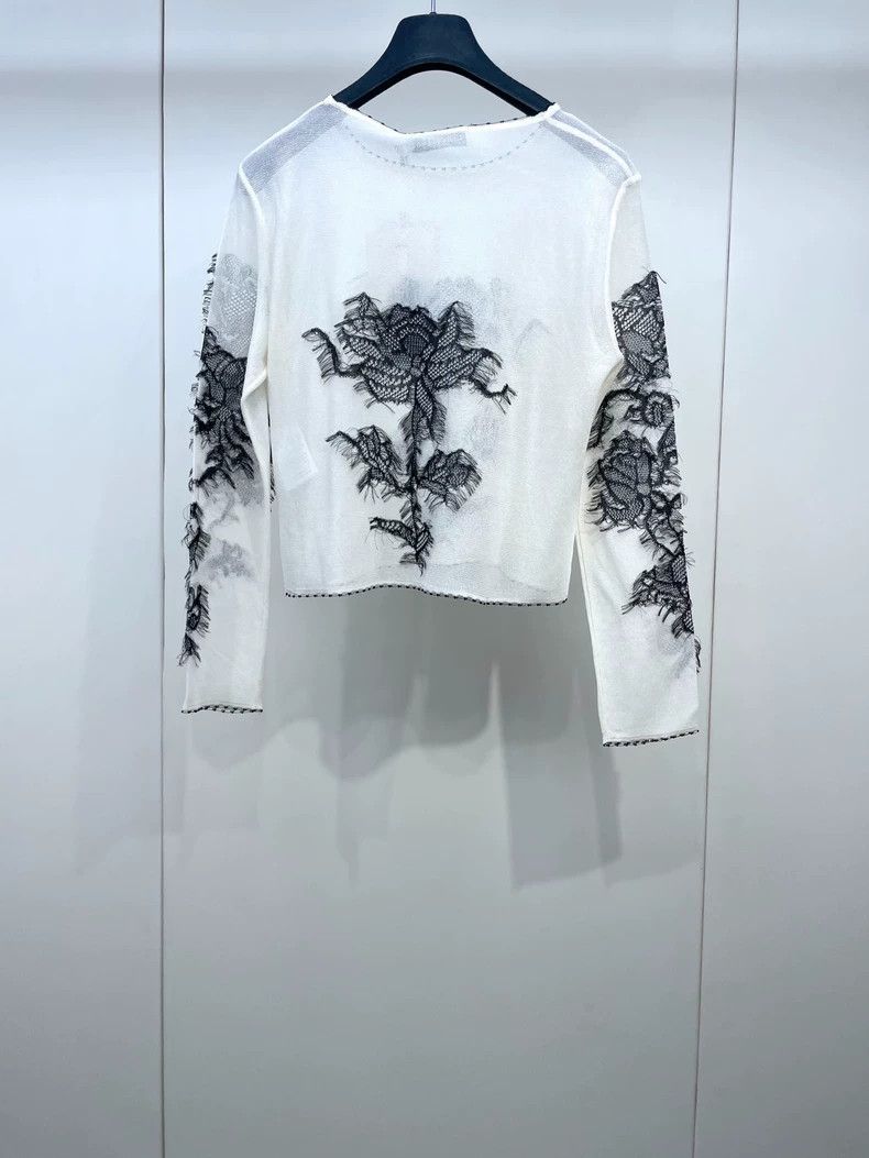 Dior Dior Black and White Rose Lace Knit Sweater Size M / US 6-8 / IT 42-44 - 2 Thumbnail