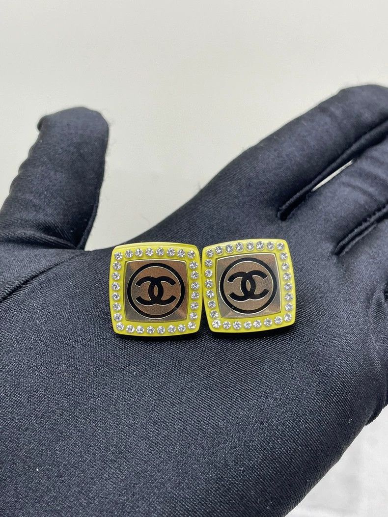 Chanel Chanel Acrylic Square Stud Earrings with Diamonds Size ONE SIZE - 2 Thumbnail