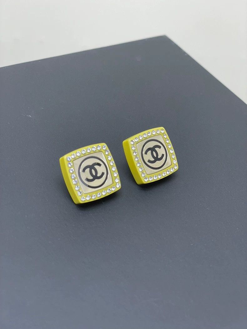 Chanel Chanel Acrylic Square Stud Earrings with Diamonds Size ONE SIZE - 3 Thumbnail