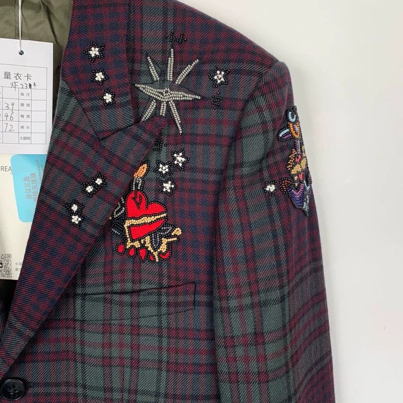 Valentino Valentino Plaid Wool Blazer with Beads Size XL / US 12-14 / IT 48-50 - 3 Thumbnail