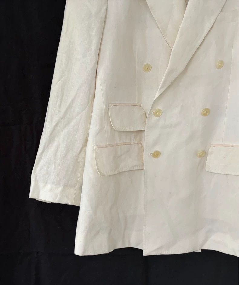 White Linen Double Breasted Suit Jacket