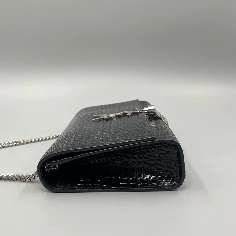 Yves Saint Laurent YSL Black Silver Crocodile Pattern Crossbody Bag Size ONE SIZE - 3 Thumbnail