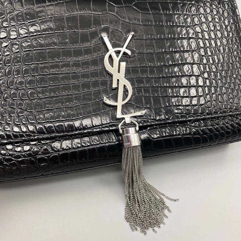 Yves Saint Laurent YSL Black Silver Crocodile Pattern Crossbody Bag Size ONE SIZE - 6 Thumbnail