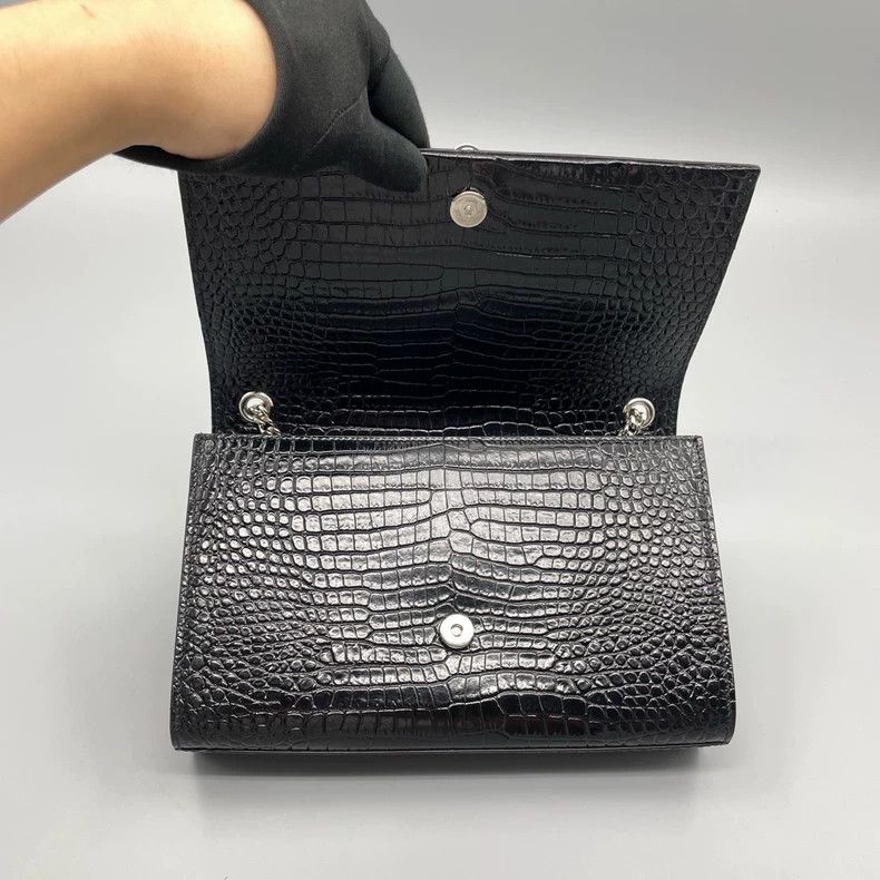Yves Saint Laurent YSL Black Silver Crocodile Pattern Crossbody Bag Size ONE SIZE - 7 Thumbnail