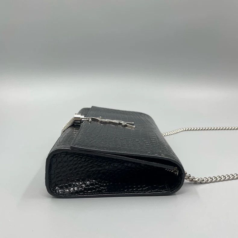 Yves Saint Laurent YSL Black Silver Crocodile Pattern Crossbody Bag Size ONE SIZE - 4 Thumbnail