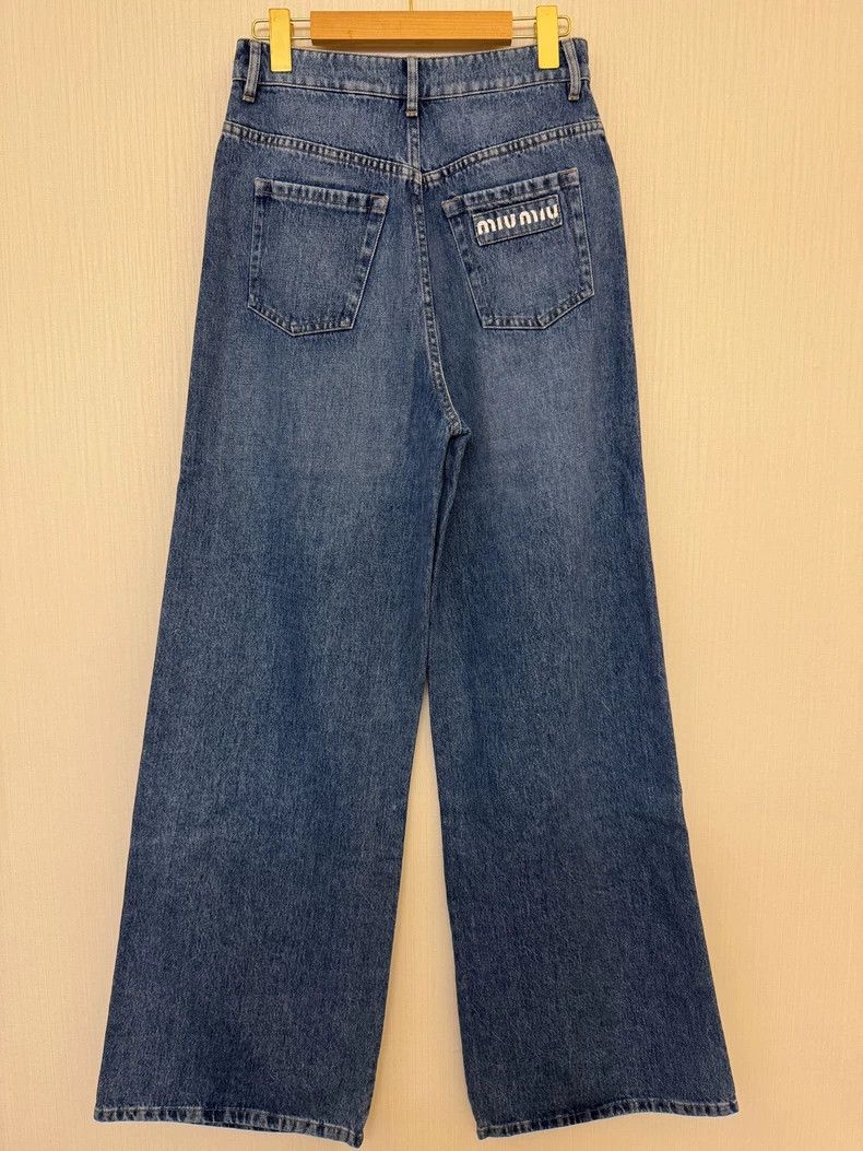 Prada Miumiu Classic Oversized Denim Wide-Leg Pants Size 34" / US 12 / IT 48 - 4 Thumbnail