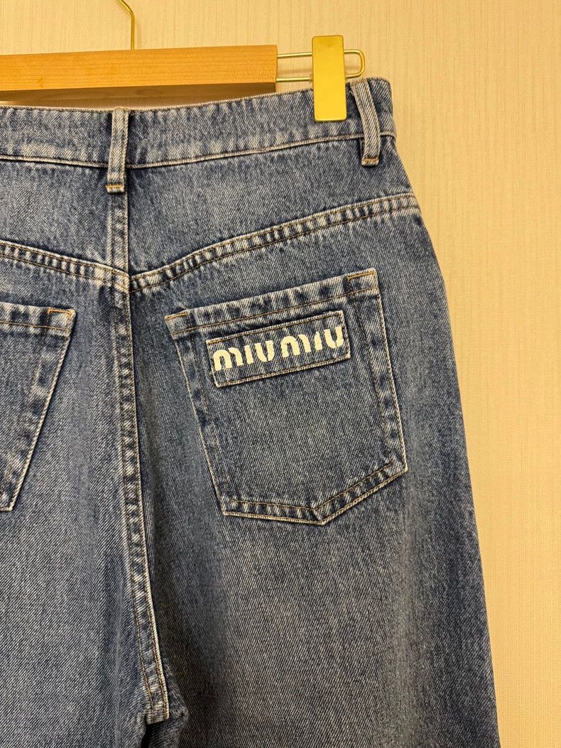 Prada Miumiu Classic Oversized Denim Wide-Leg Pants Size 34" / US 12 / IT 48 - 2 Thumbnail