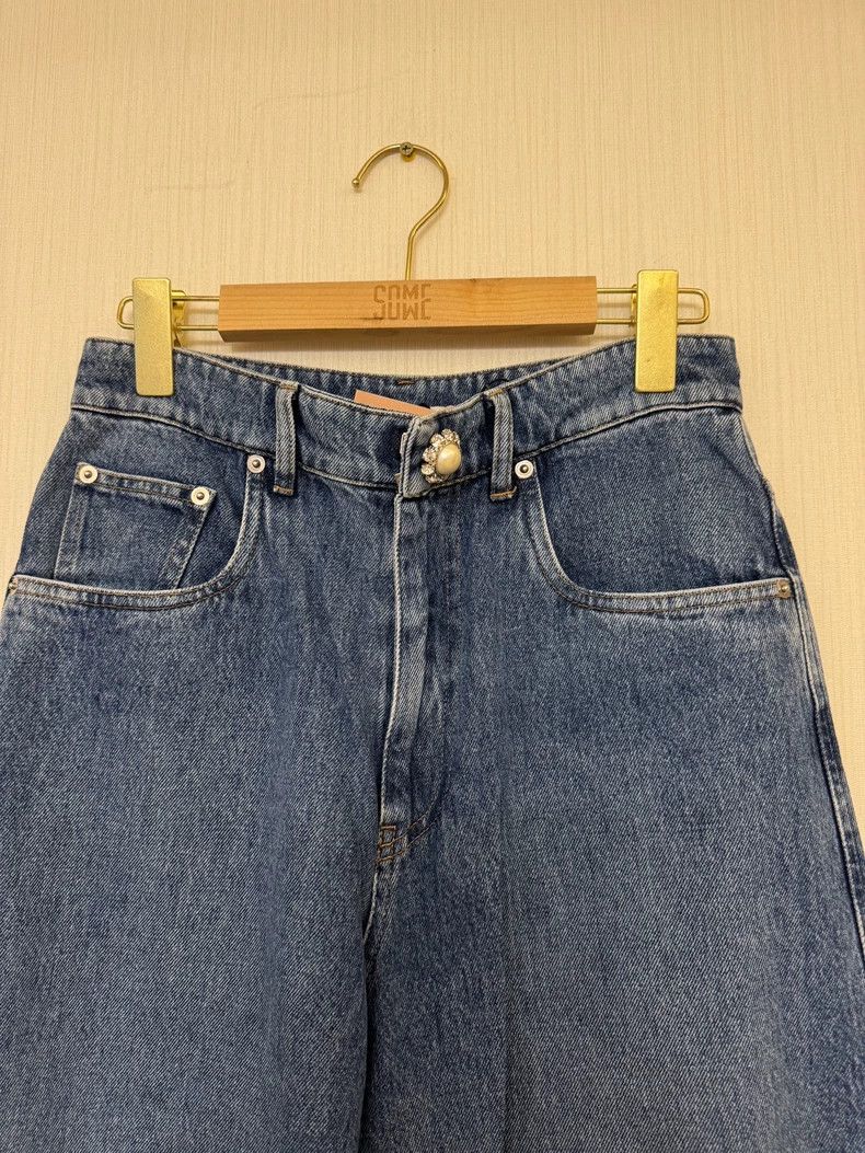 Prada Miumiu Classic Oversized Denim Wide-Leg Pants Size 34" / US 12 / IT 48 - 3 Thumbnail