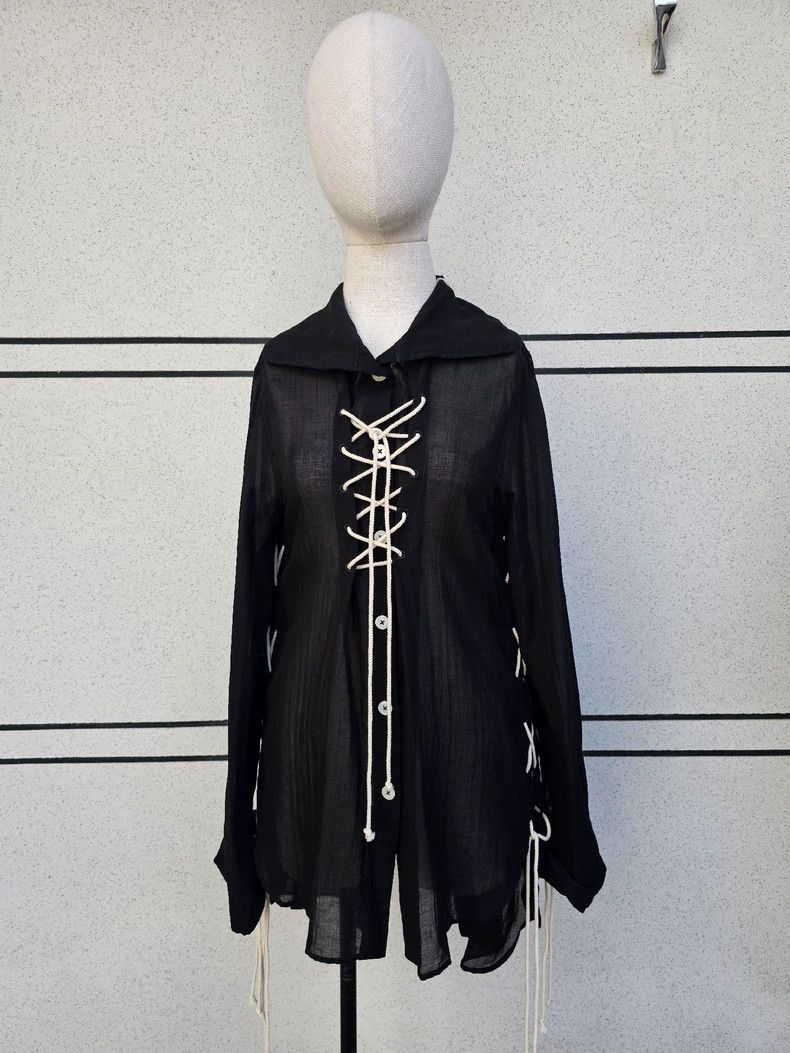 Ann Demeulemeester Unisex Black Button-Up Shirt with Lace Size M / US 6-8 / IT 42-44 - 4 Thumbnail